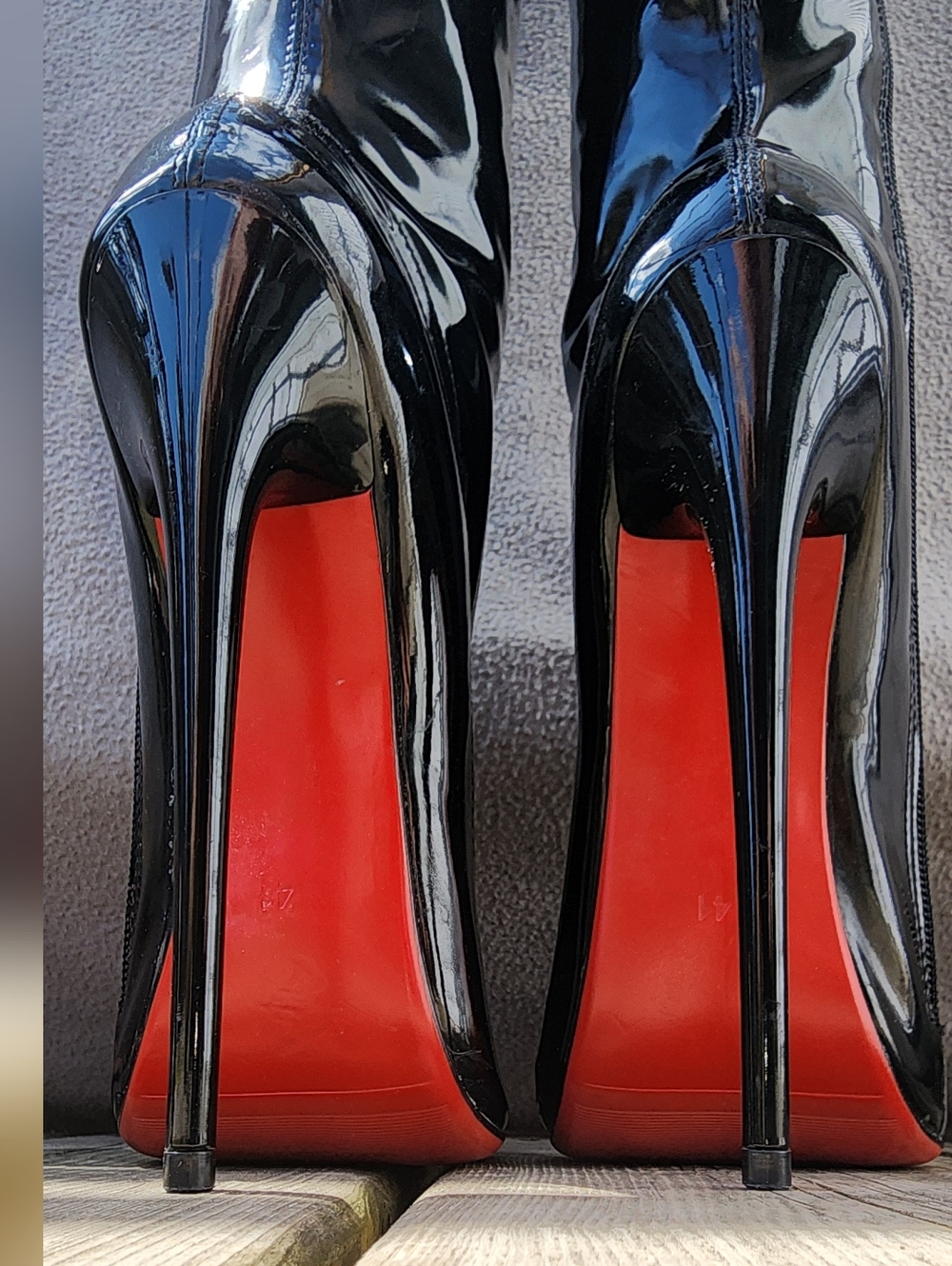 Black Patent Knee-High Stiletto Boots - Picture 3 of 7